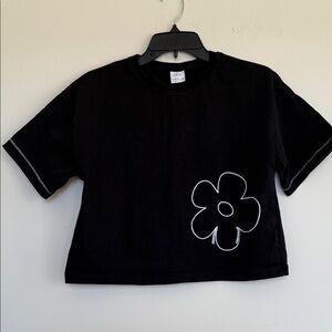 Zara Black Tee with White Flower Design